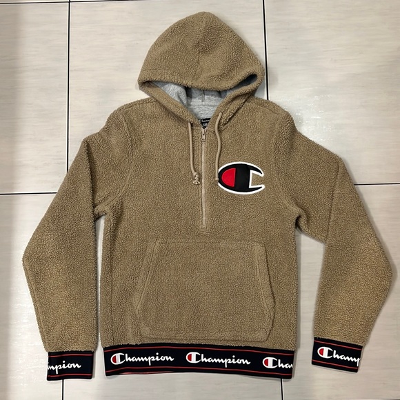 champion big c sherpa half zipper hoodie